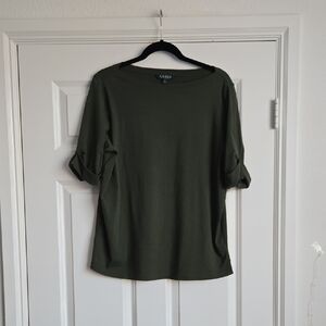 Ralph Lauren Olive Green Roll-Tab Boatneck Top